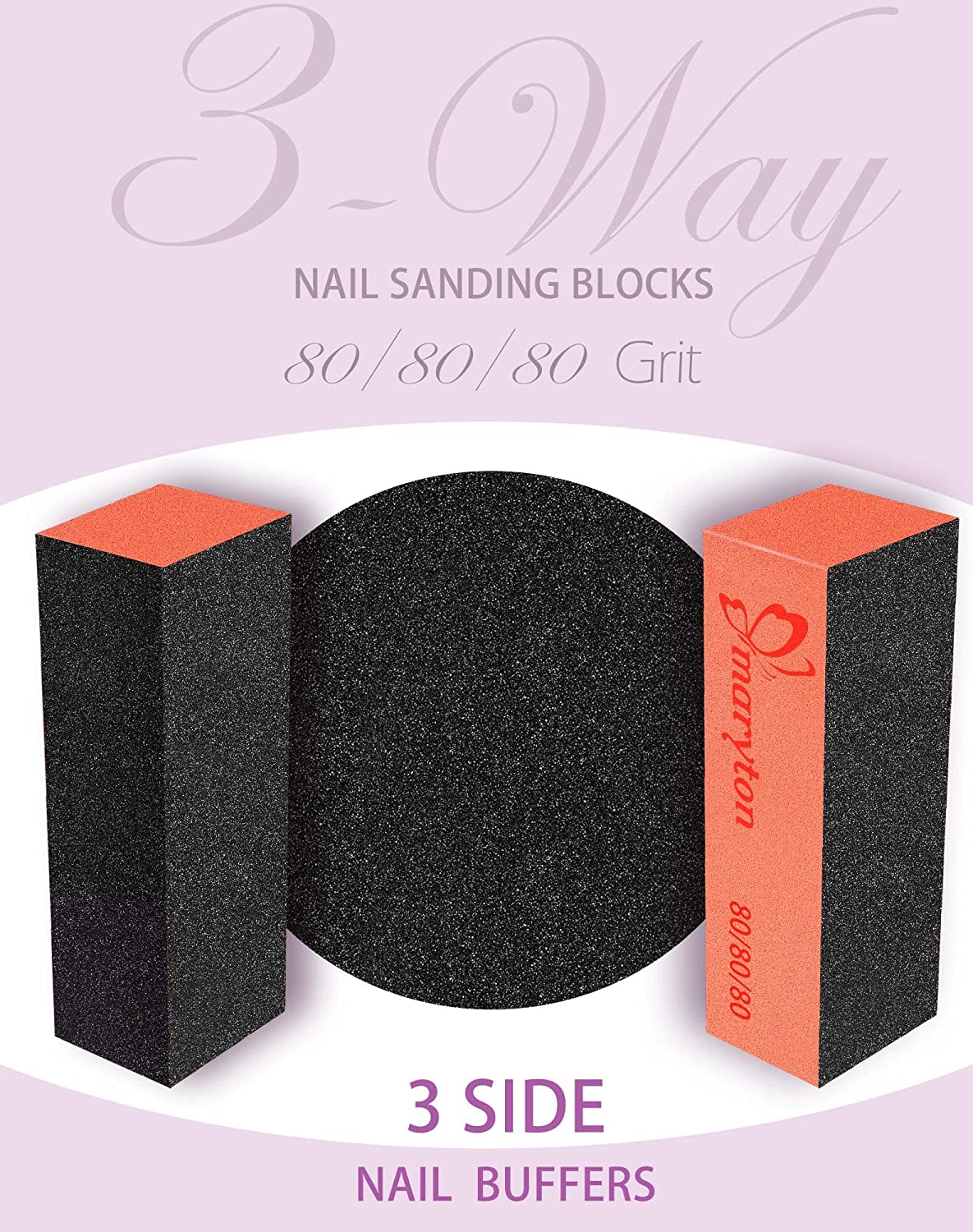 Maryton Nail Buffer Sanding Block Polisher Buffing File 60/100 Grit for Acrylic Nail Art Kit Manicure Tools 10 PCS (Black Purple) - Image 2